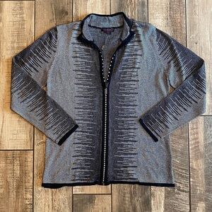 Fontana Chic Black and Gray Zip-Up Cardigan 🆕